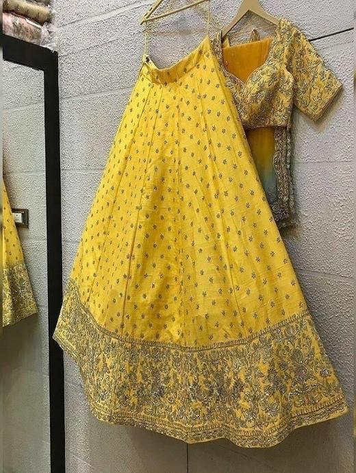 Yellow Color Mirror Work Yellow Color Lehenga Choli