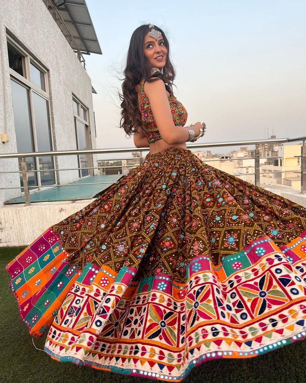 Appealing Multi Color Heavy Mirror Work Lehenga