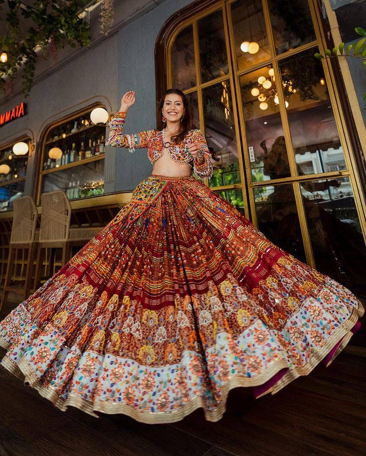 Audacious Dark Multi Color Heavy Mirror Work Lehenga Choli