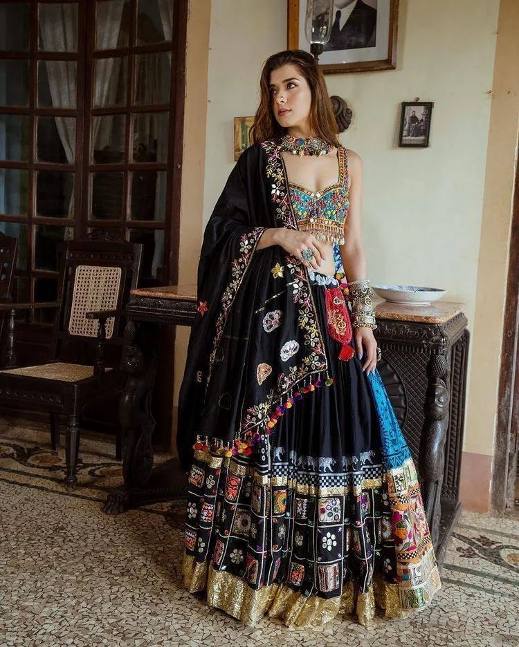 Appealing Multi Color Pure Silk Navratri Lehenga Collection For Girls