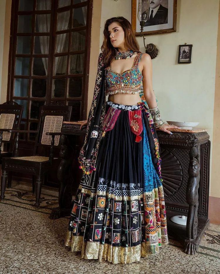 Appealing Multi Color Pure Silk Navratri Lehenga Collection For Girls