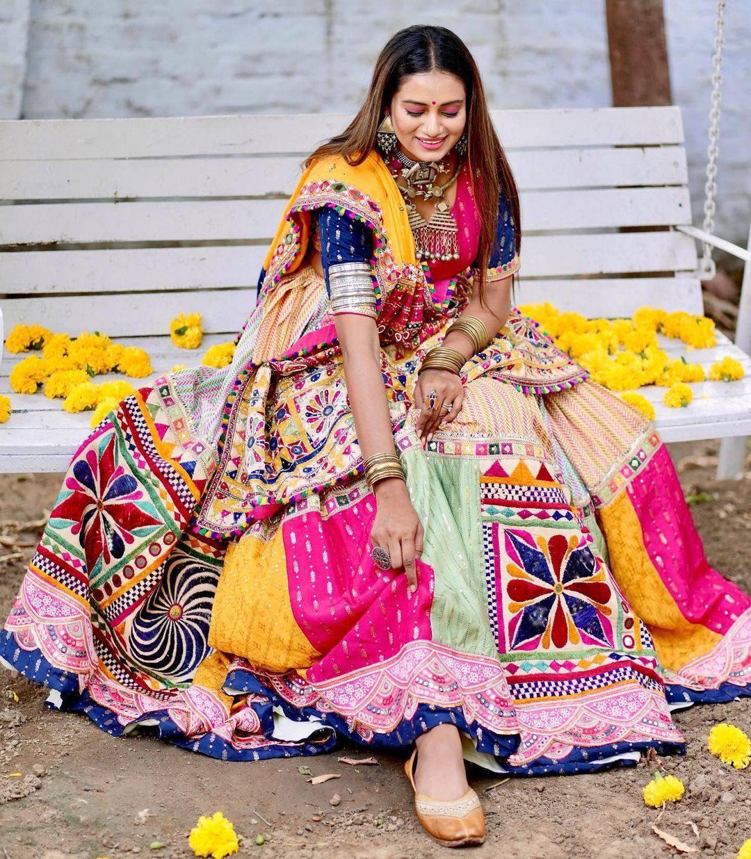 Celestial Multi Color Designer Mirror Work Navratri Lehenga Choli