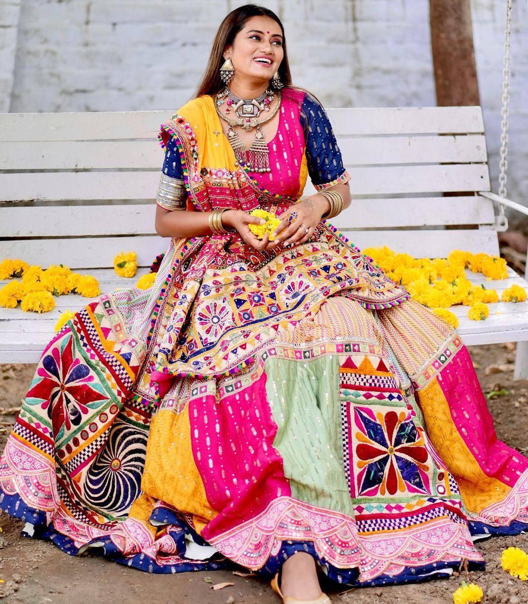 Celestial Multi Color Designer Mirror Work Navratri Lehenga Choli