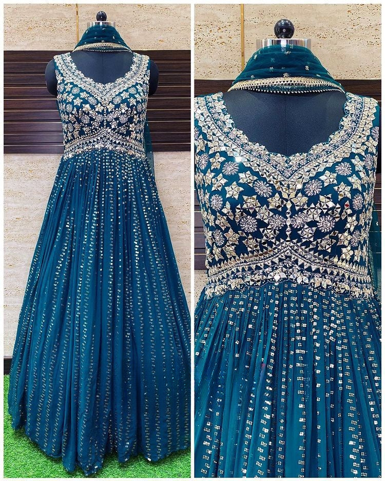 Ceremonious Heavy Long Designer Gown For Wedding Wear