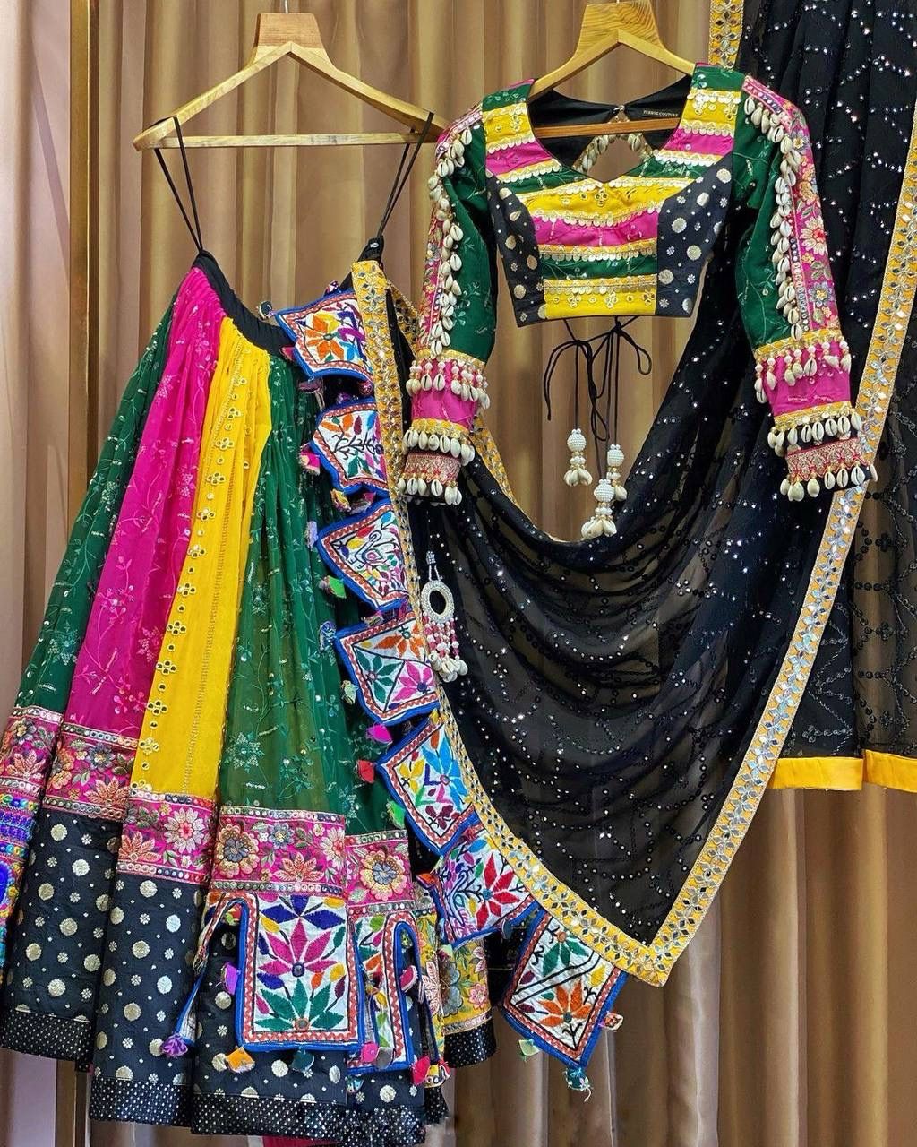 Famous Designer Anarkali Black Color Navratri Lehenga For Garba