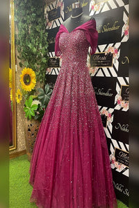 Latest Trendy Perfect Designers Rani Color Gown For Party