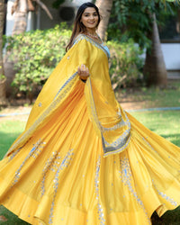 Aesthetic Pure Silk Heavy Yellow Color Lehenga Designs