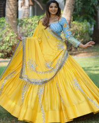 Aesthetic Pure Silk Heavy Yellow Color Lehenga Designs