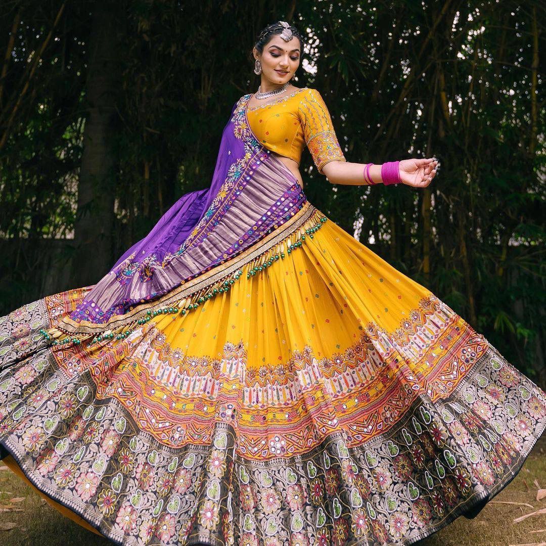 Yellow Color Navratri Lehenga Choli Designs Online In Best Rate With Best Quality