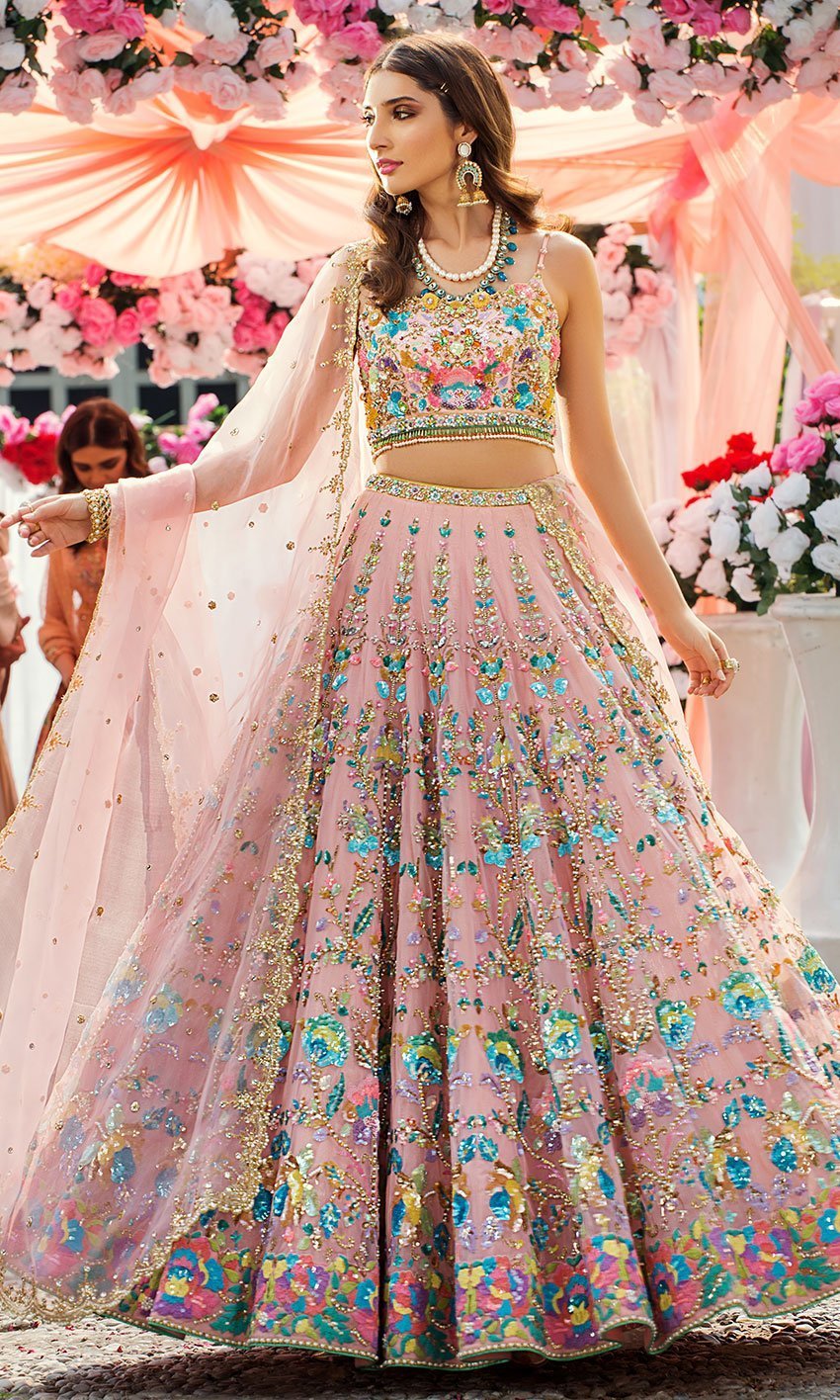 Beautiful Pink Peach Color Best Designer Trending Lehenga Choli 2024