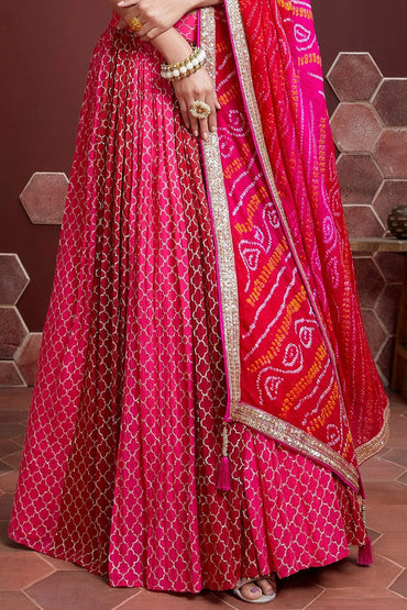 Beautiful Satin Silk Ruby Pink Lehenga Choli For Wedding Wear