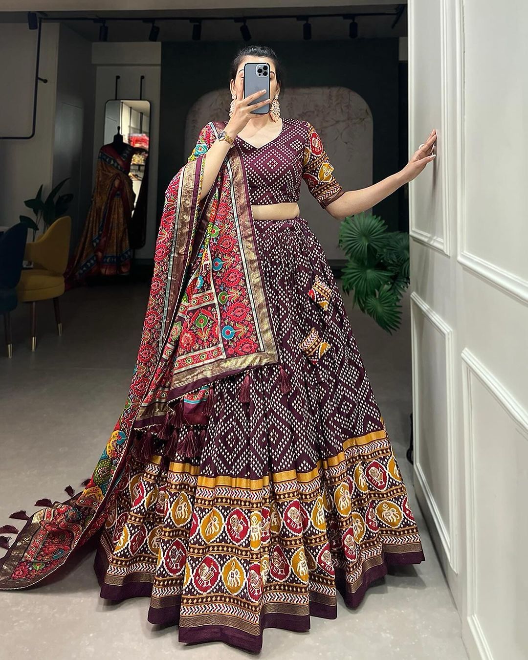 Designers Multi Color Lehariya Designs Lehenga Choli