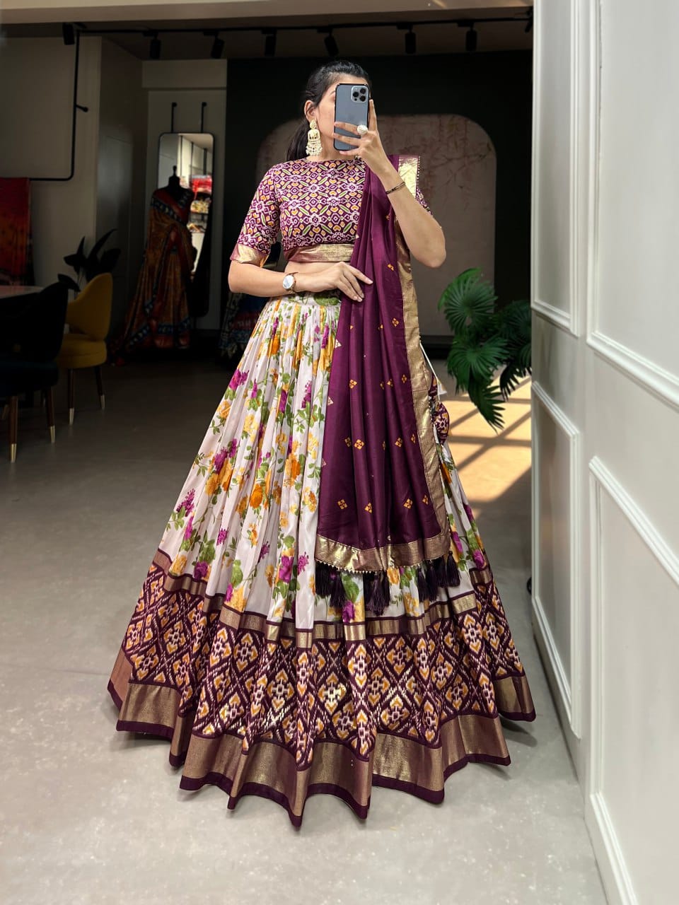 Buy Stunning Multi Color Floral Printed Banglory Silk Wedding Lehenga Choli  With Dupatta from Designer Lehenga Choli