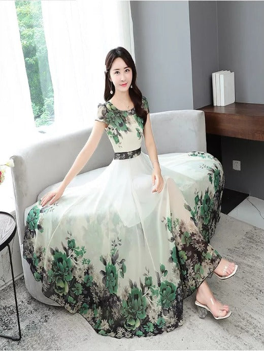 White Color In Digital Printed Shaded Women Wear Gown