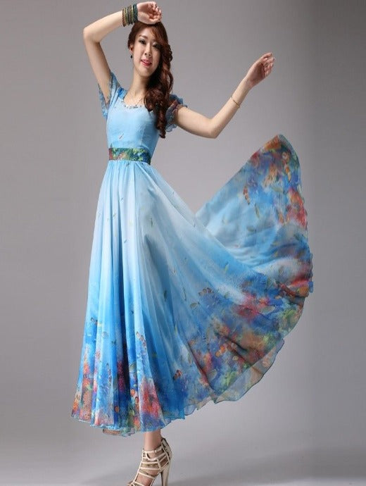 Sky Blue Color Desgner Heavy Digital 3D Printed Party Wear Gown