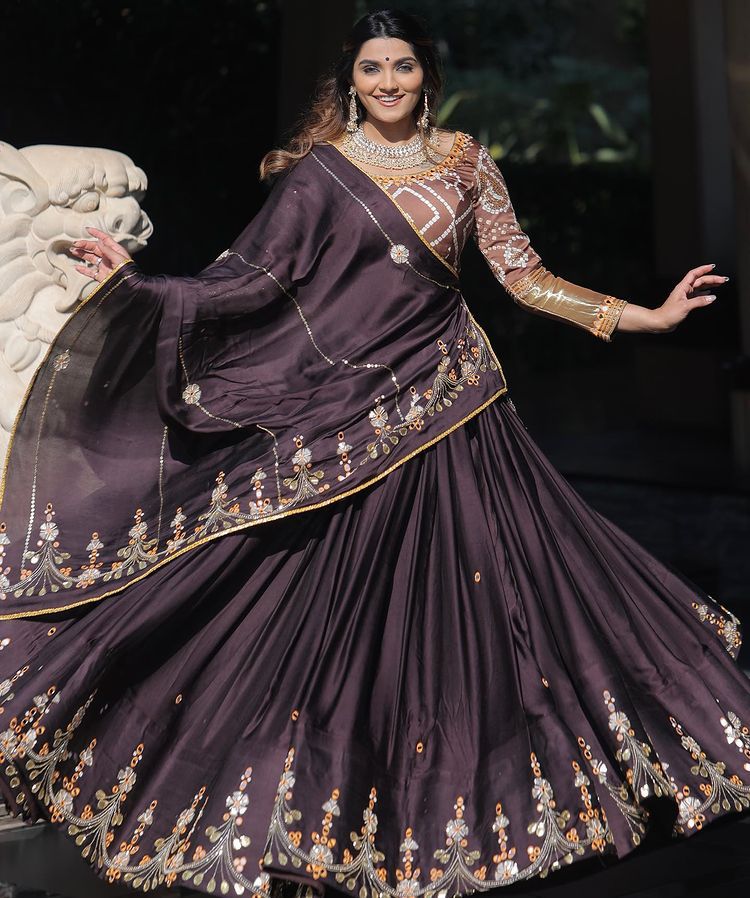 Excellent Real Mirror Work Dark Violet Color Party Wear Lehenga Choli