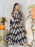Digital Printed Black Color Gown Type Salwar Kameez With Full Stich Plazoo
