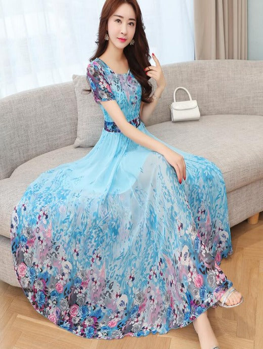 Sky Blue Color Flower Printed Anarkali Gown For Girls