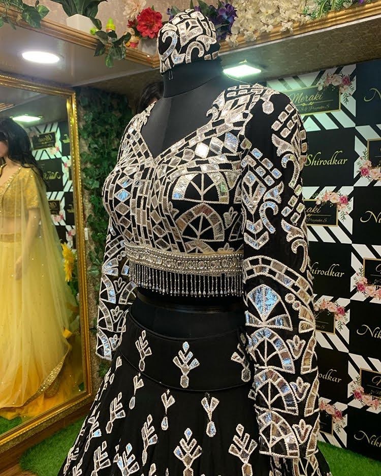 Buy Bollywood Lehenga - Black Cording Zari Embroidery Wedding Lehenga Choli