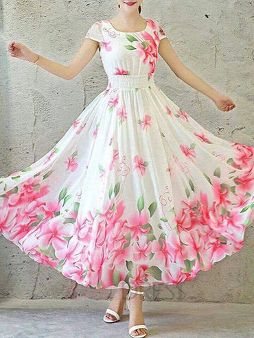 Pink Rose Frock Printed Floral Designer Latest Gown