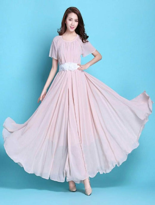 Plain Gorgette Designer Sky Pink Gown Dress