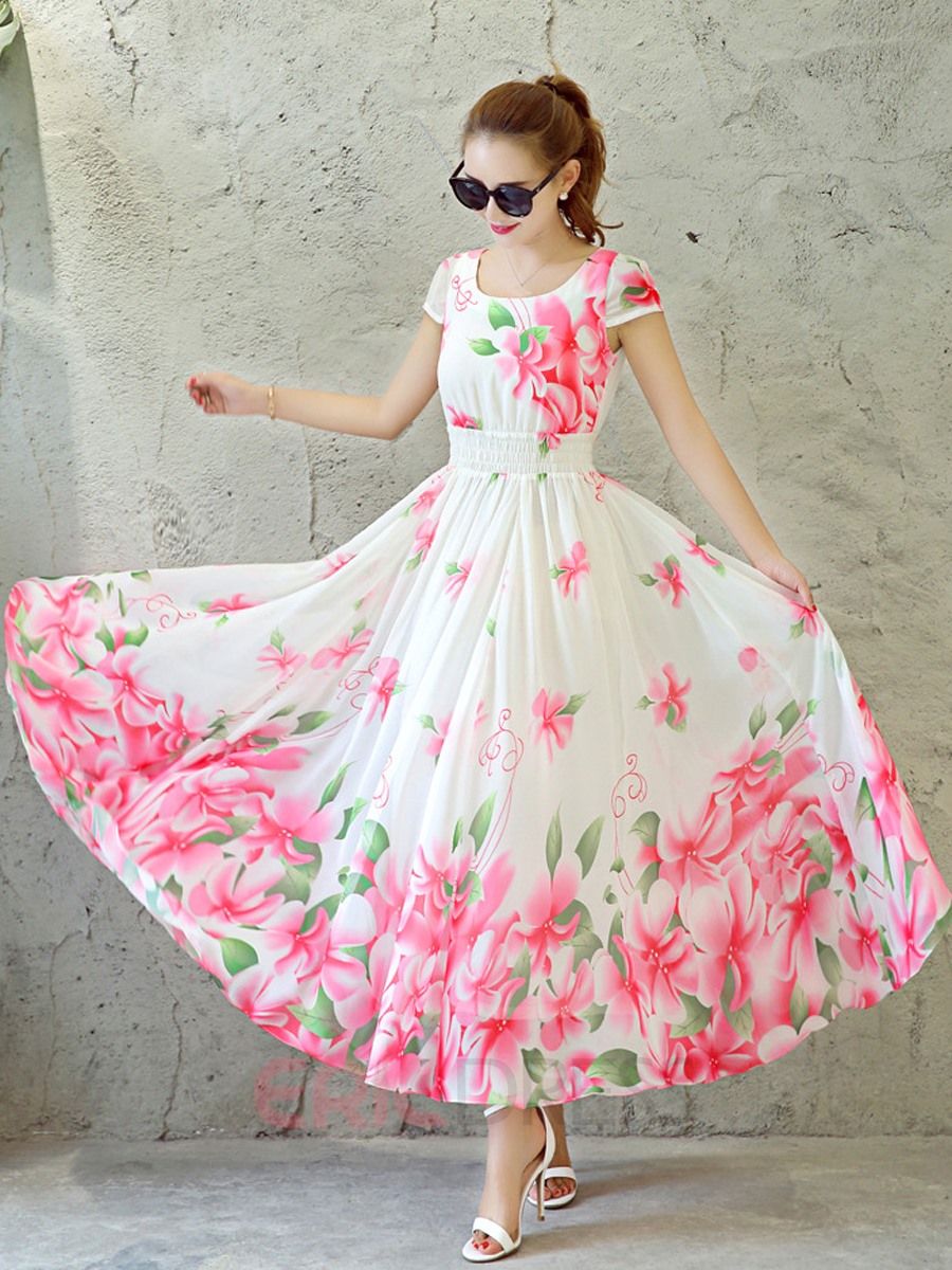 Pink Rose Frock Printed Floral Designer Latest Gown