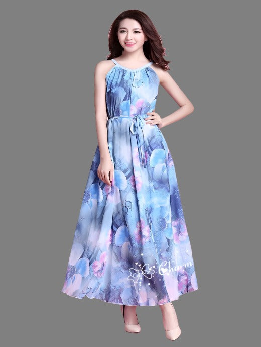 Oil Printed Type Multi Color Designer Gown For Girls