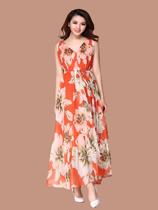 Big Flower Printed Heavy Digital Printed Gown Dress Design