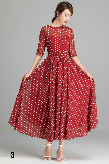 Maroon Color White Dot Printed Gorgette Gown