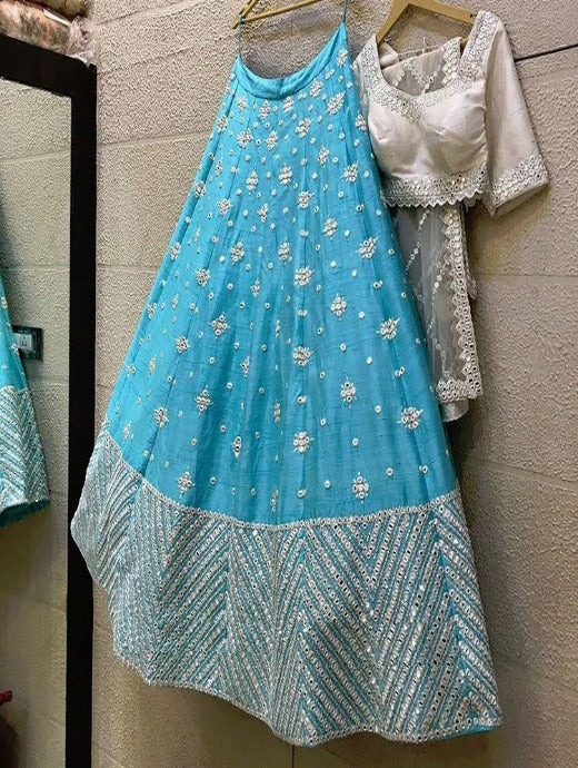 Wedding Wear Sky Blue Color Designer Lehenga Choli