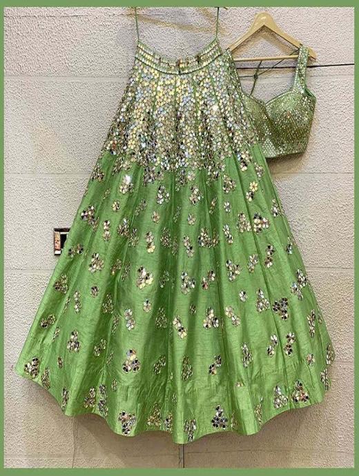 Light Green Color Heavy Designer Mirror Lehenga choli